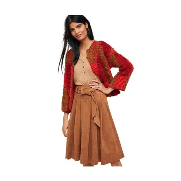 Anthro Akemi + Kin Faux Suede Brown Boho A-Line Pleated Prairie Skirt Western, 8 - Picture 1 of 7